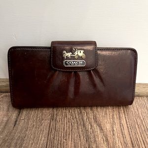Leather Coach Wallet - Brown with Pink Interior